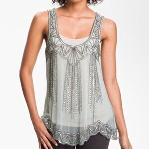 Willow & Clay Mint Green Sheer Mesh Beaded Tank Top S
